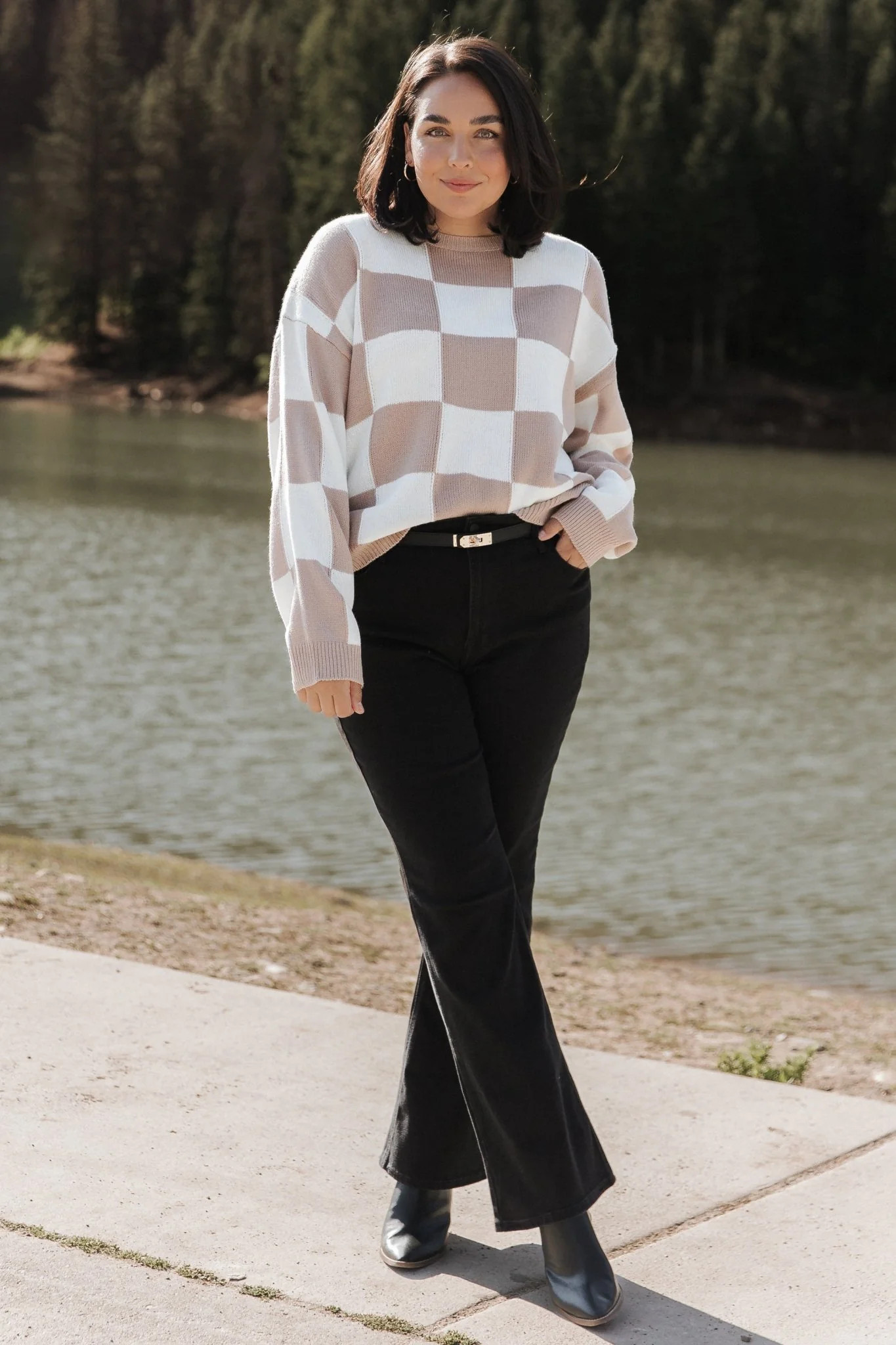 Bella Checkered Sweater | Taupe | Baltic Born