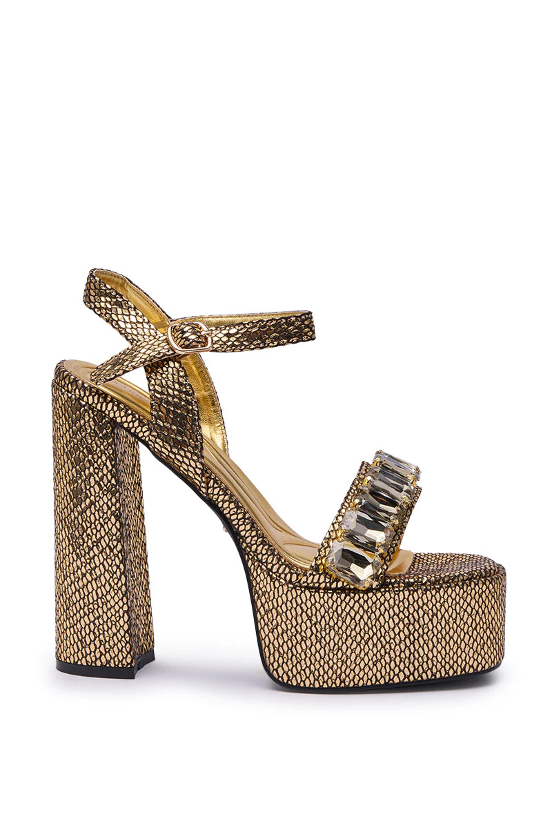 AZALEA WANG KAMILLA GOLD RHINESTONE SANDAL | AKIRA