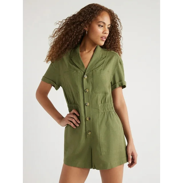Free Assembly Women’s Utility Romper with Short Sleeves, 4.5” Inseam, Sizes XS-XXL | Walmart (US)