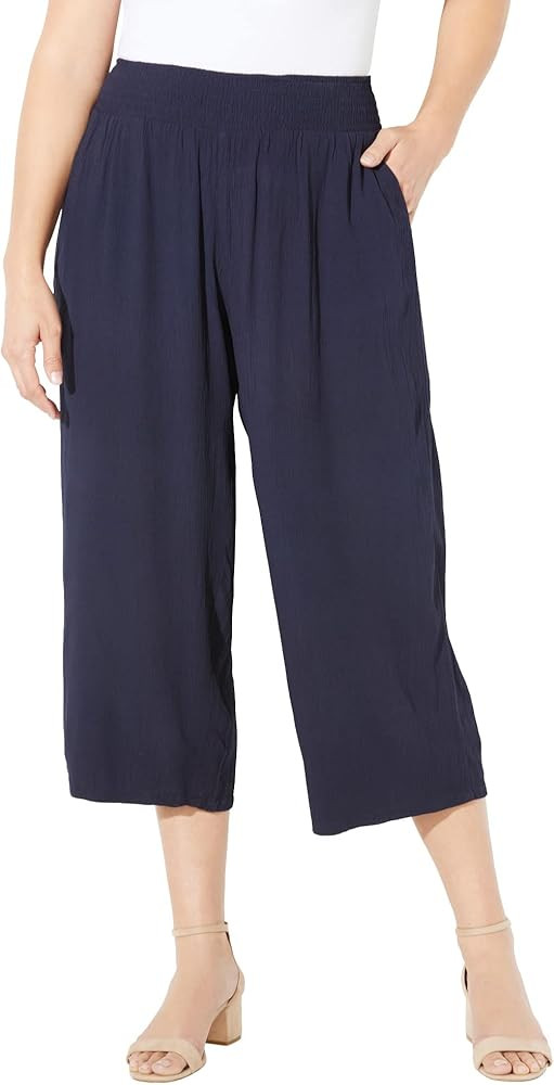Catherines Women's Plus Size Gauze Pull-On Capri | Amazon (US)