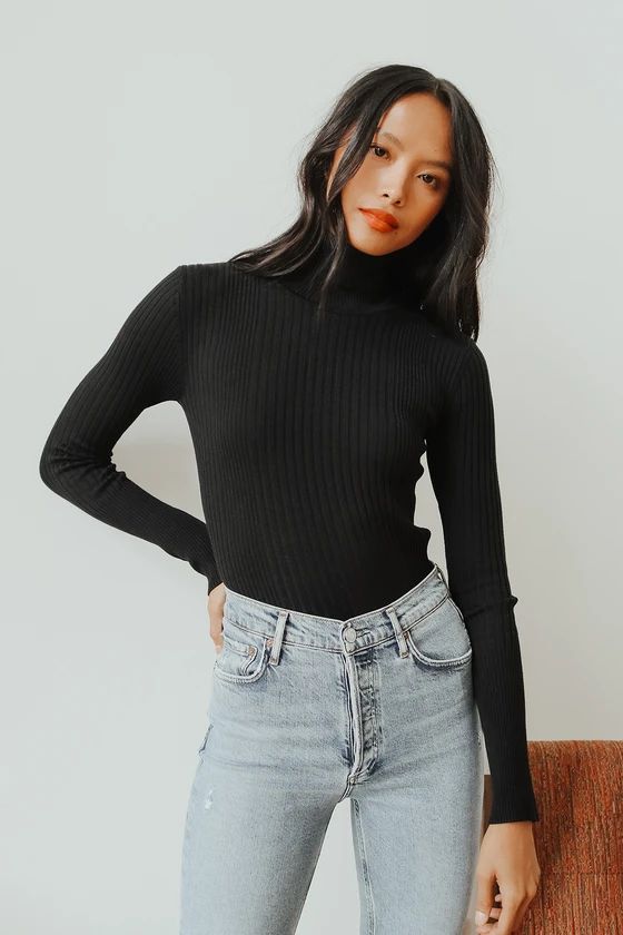 Chic Observations Black Ribbed Turtleneck Sweater Top | Lulus (US)