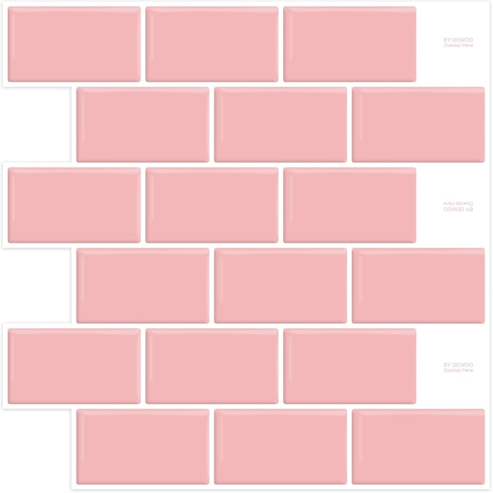 Pink Peel and Stick Backsplash Wall Tile for Kitchen Bathroom 10-Sheet（12"x 12"） | Amazon (US)