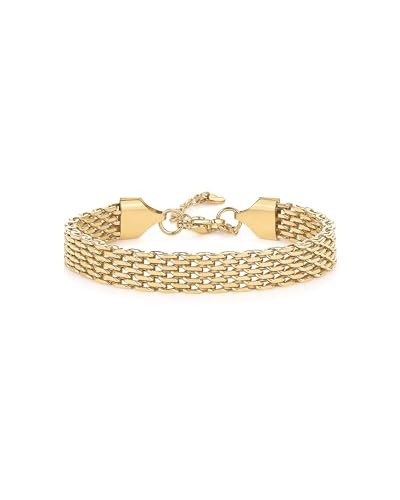 PAVOI 14K Yellow Gold Plated Chunky Chain Adjustable Bracelet for Women | Stainless Steel Lightweight Weave Link Chain Bracelet | 7 Inches + 1.5 Inch Extender | Amazon (US)