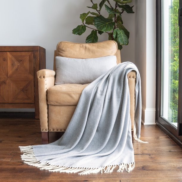 Noble Linens Herringbone Throw Blanket, Dusk Blue, Standard Throw | Walmart (US)