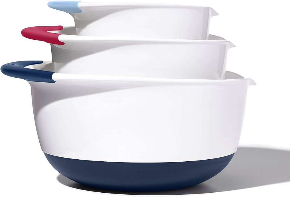 OXO,plastic Good Grips 3-Piece Mixing Bowl Set – Blueberry, Jam & Seltzer Handles​,4.7 LITERS... | Amazon (US)
