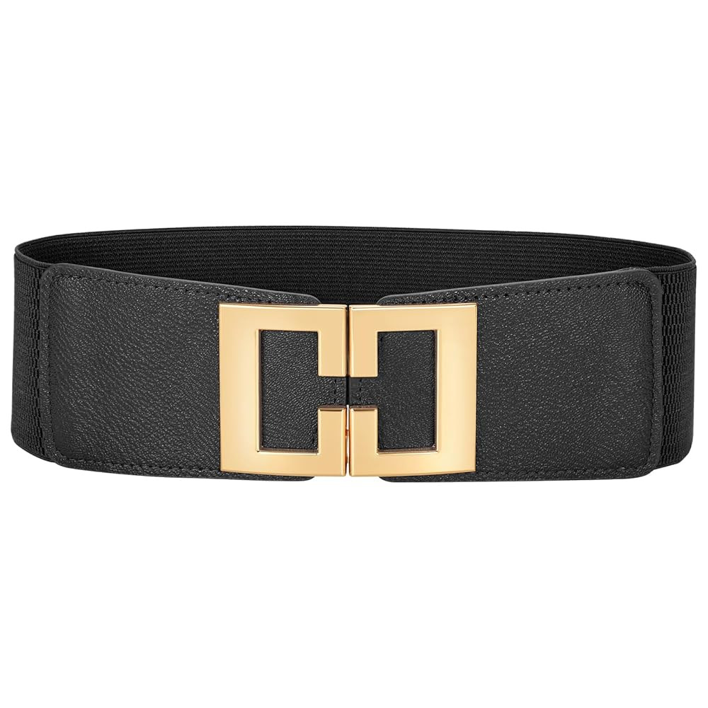 Wide Elastic Belts for Women Dresses Fashion Stretchy Waist Belt with Gold Buckle | Amazon (US)