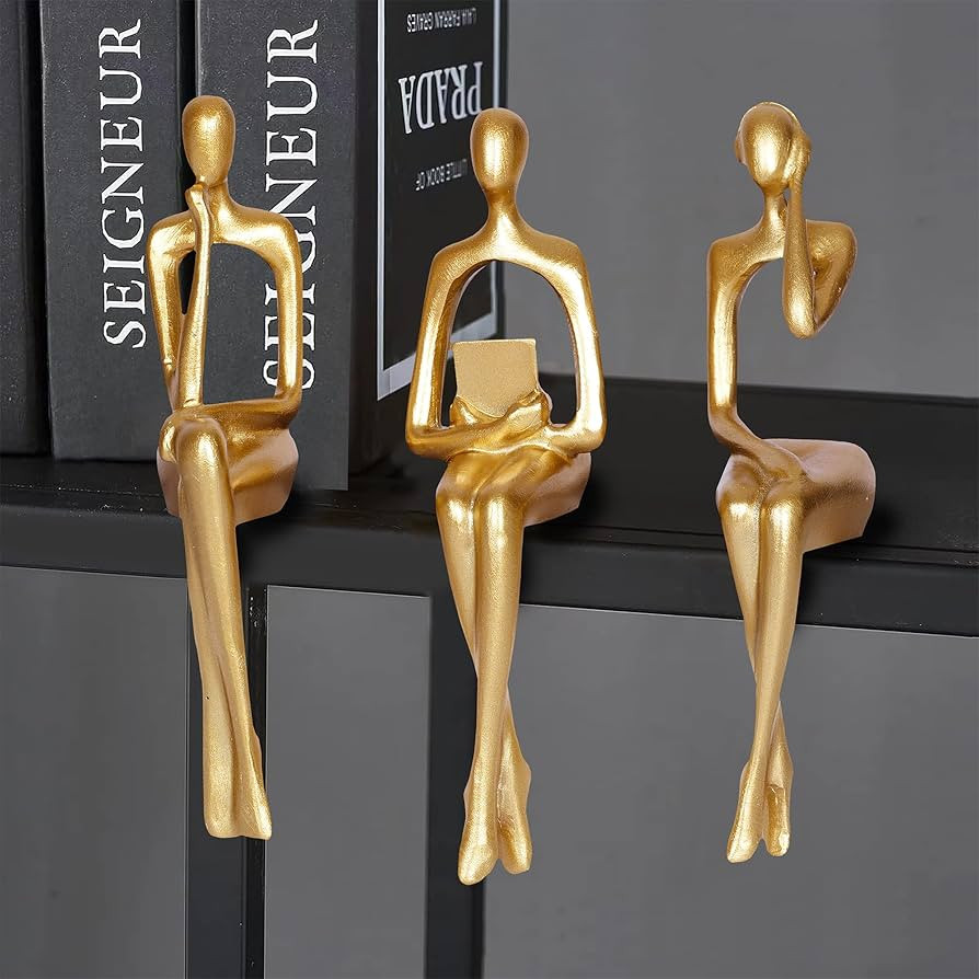 3Pcs Gold Decor Thinker Statue Abstract Art Sculpture Decorations Reading Women Figurine Modern S... | Amazon (US)