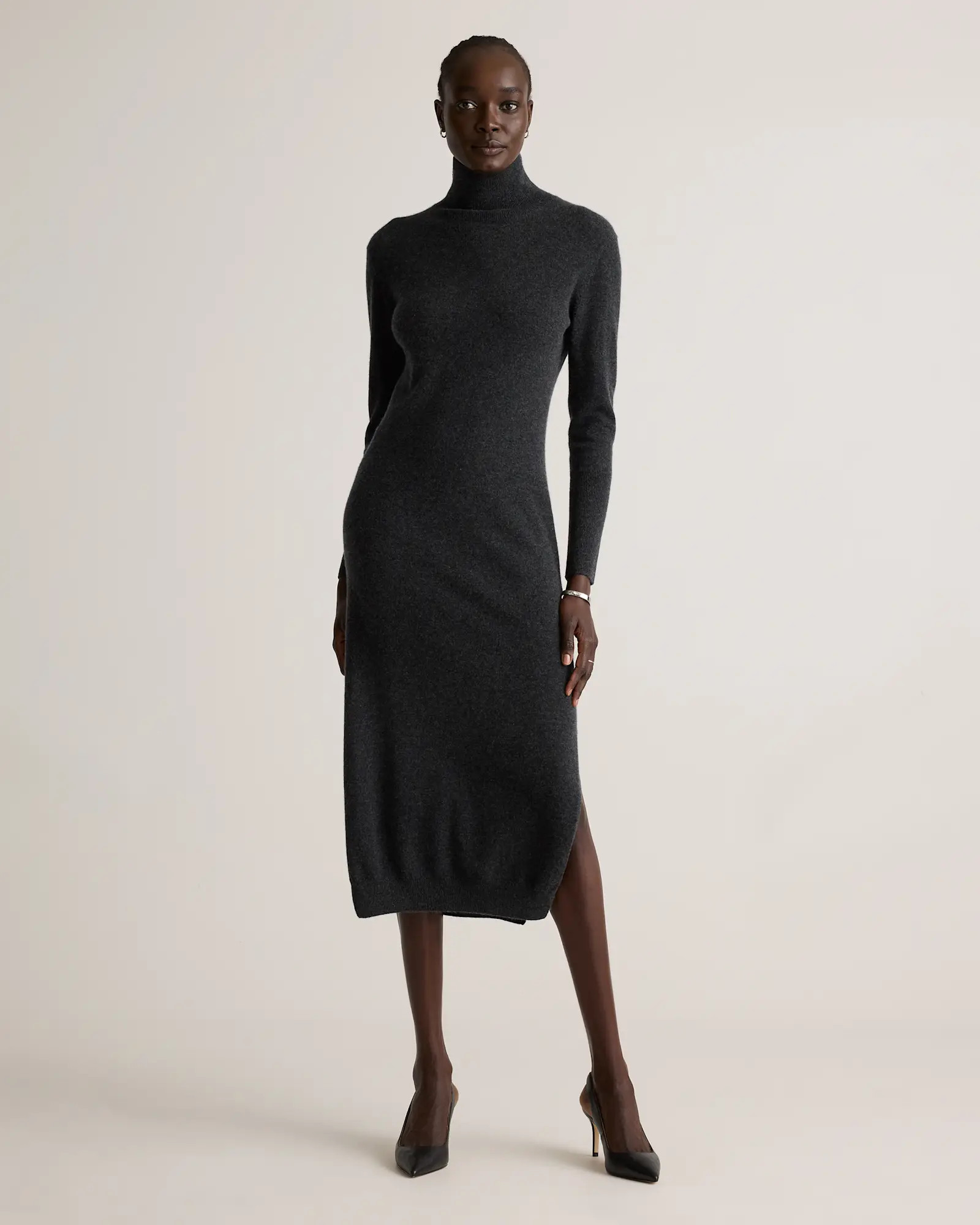 Mongolian Cashmere Turtleneck Midi Sweater Dress in Charcoal | Quince