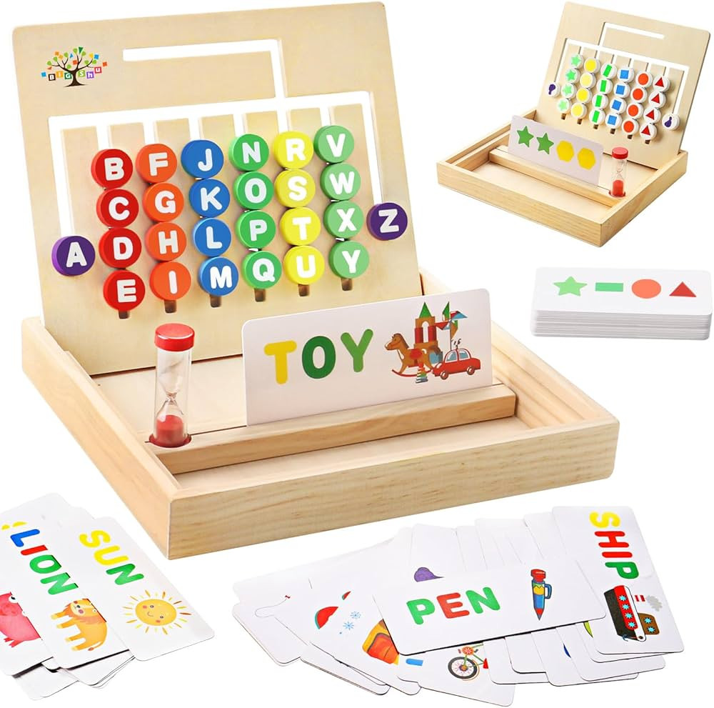 Wooden Montessori Toys for Kids 2 3 4 5 6 7 8 Years Old, Alphabet Learning Toys with 34 Cards, Co... | Amazon (US)