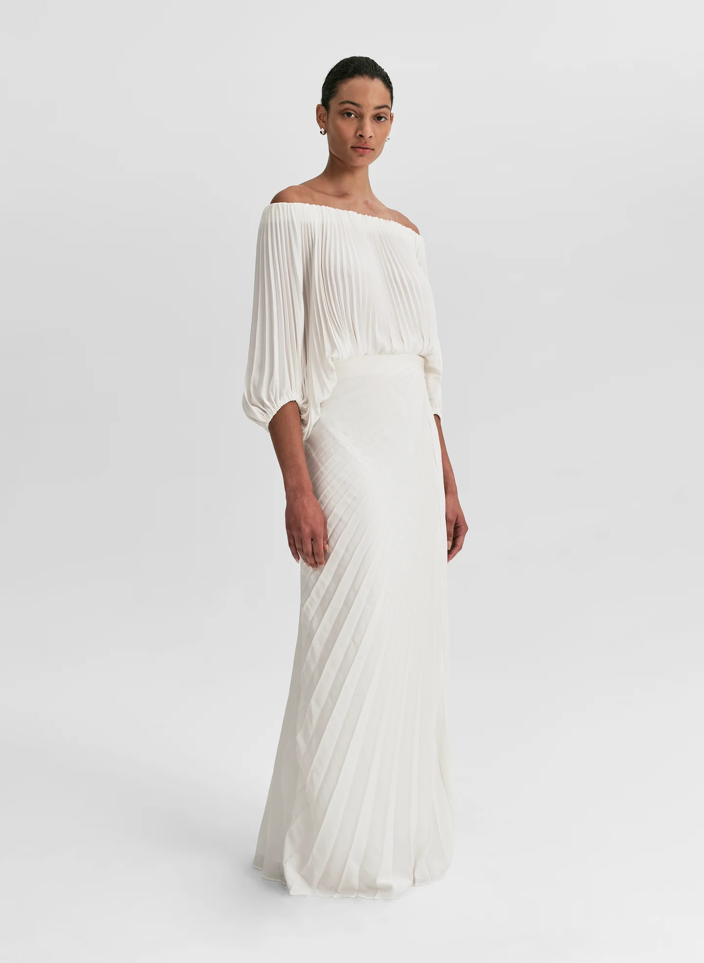 Sienna Satin Pleated Off Shoulder Top | A.L.C
