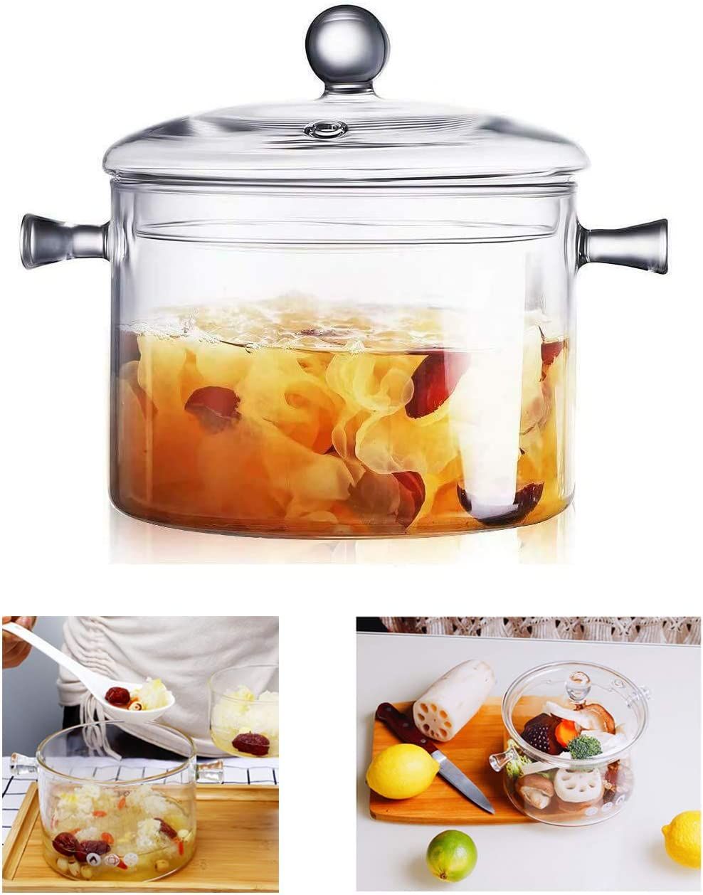 Glass Cooking Pot - 1.5L/50oz Heat-Resistant Borosilicate Glass Handmade Cookware Set stovetop Po... | Amazon (US)