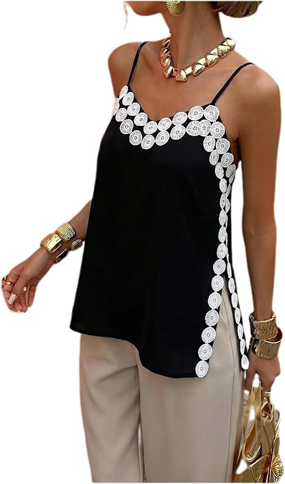 WDIRARA Women's Contrast Cami Tops Side Split Sleeveless Top | Amazon (US)
