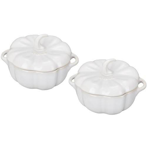 STAUB Ceramic 2-pc Petite Pumpkin Cocotte Set, 0.75-qt/24-oz, Rustic Ivory | Amazon (US)