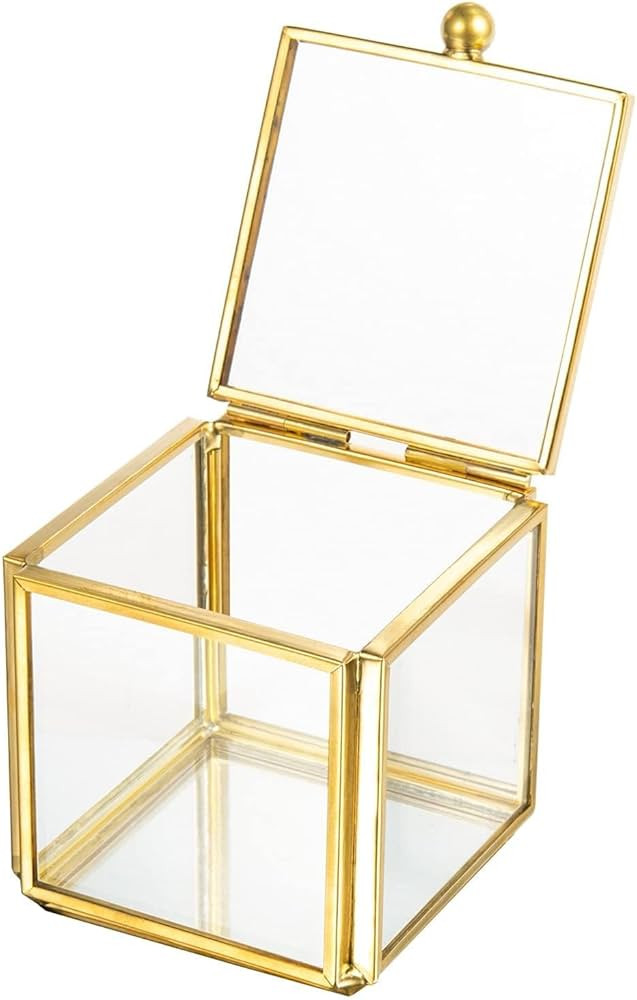 Feyarl Small Glass Jewelry Trinket Box Ornate Rings Earrings Display Shadow Box Treasure Chest Or... | Amazon (US)