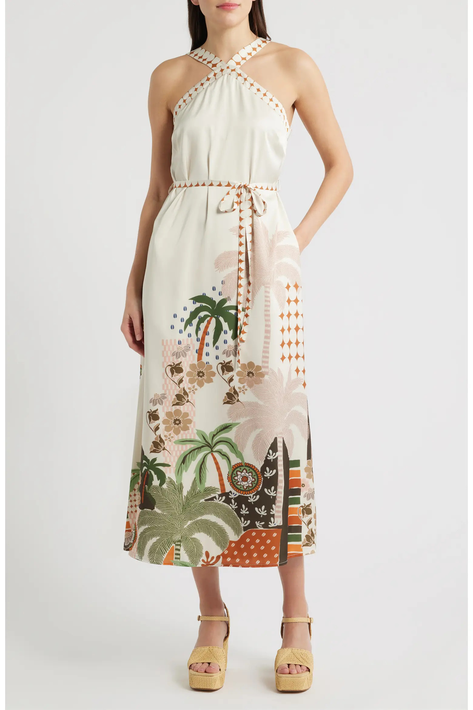 Pricella Botanical Halter Neck Midi Dress (Women) | Nordstrom | Nordstrom