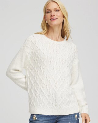 Women's Embellished Cable Knit Sweater in Cream | Chico's | Chico's