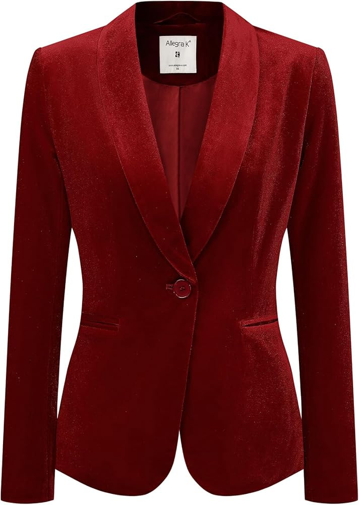 Allegra K Women's Halloween Christmas Office Coat Solid Shawl Collar 1 Button Velvet Blazer | Amazon (US)