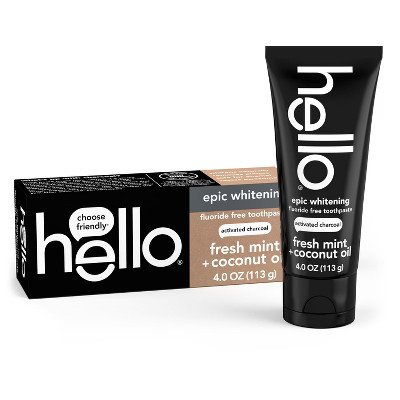hello Charcoal Fluoride-Free Whitening Toothpaste - Fresh Mint and Coconut Oil - 4oz: Vegan, Sulfate-Free, 1-Pack, Paste | Target