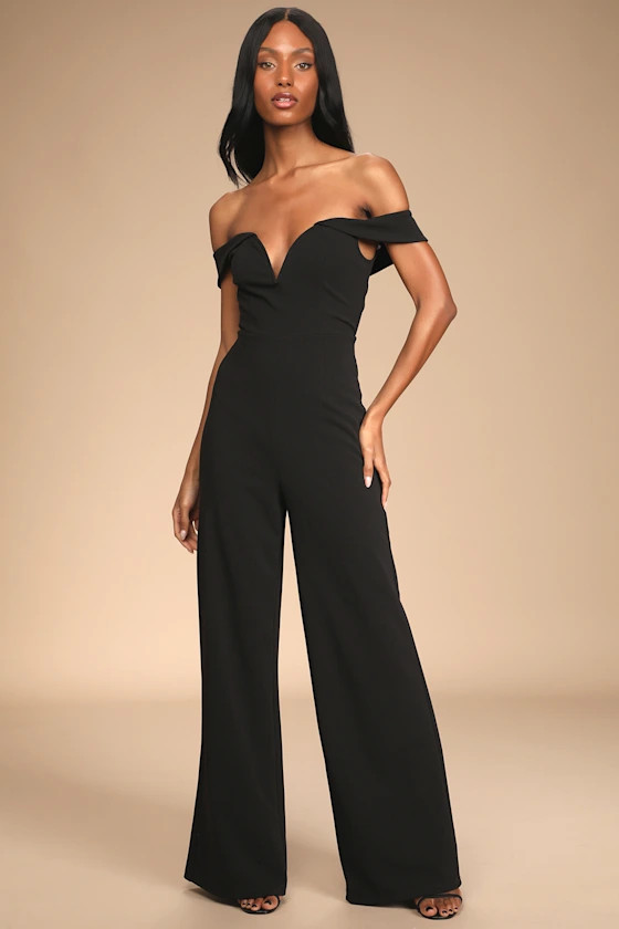 Classy Evening Black Off-the-Shoulder Wide-Leg Jumpsuit | Lulus (US)