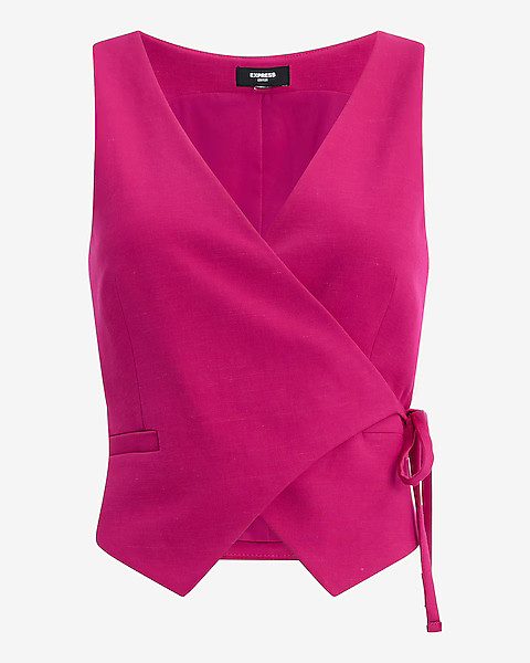 Linen-Blend Asymmetrical Wrap Tie Blazer Vest | Express
