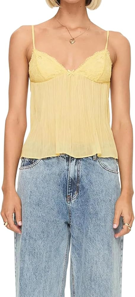 Seyurigaoka Women Babydoll Tank Tops Y2k Spaghetti Strap Cami Peplum Top Flowy Sleeveless Shirts ... | Amazon (US)