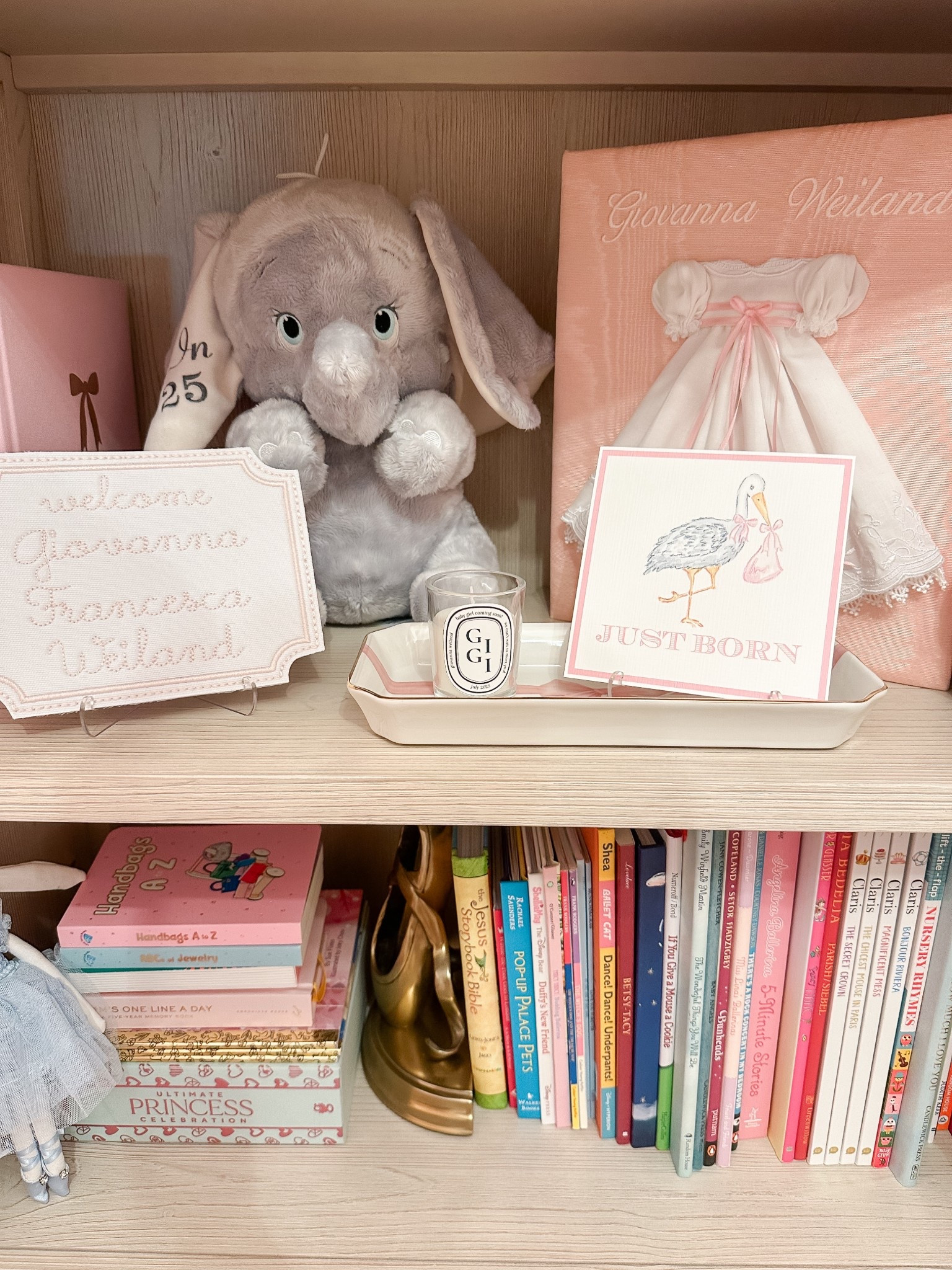 Baby milestone cards and bookcase details! 

Baby girl gift ideas / baby gift ideas / baby book / baby bookcase / custom baby gifts 