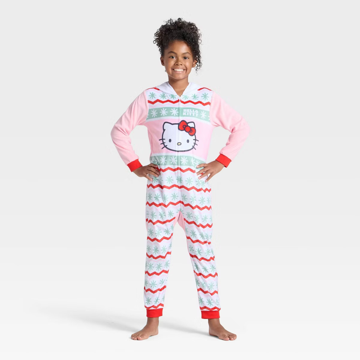Girls' Hello Kitty Holiday Long Sleeve Union Suit - Blush | Target