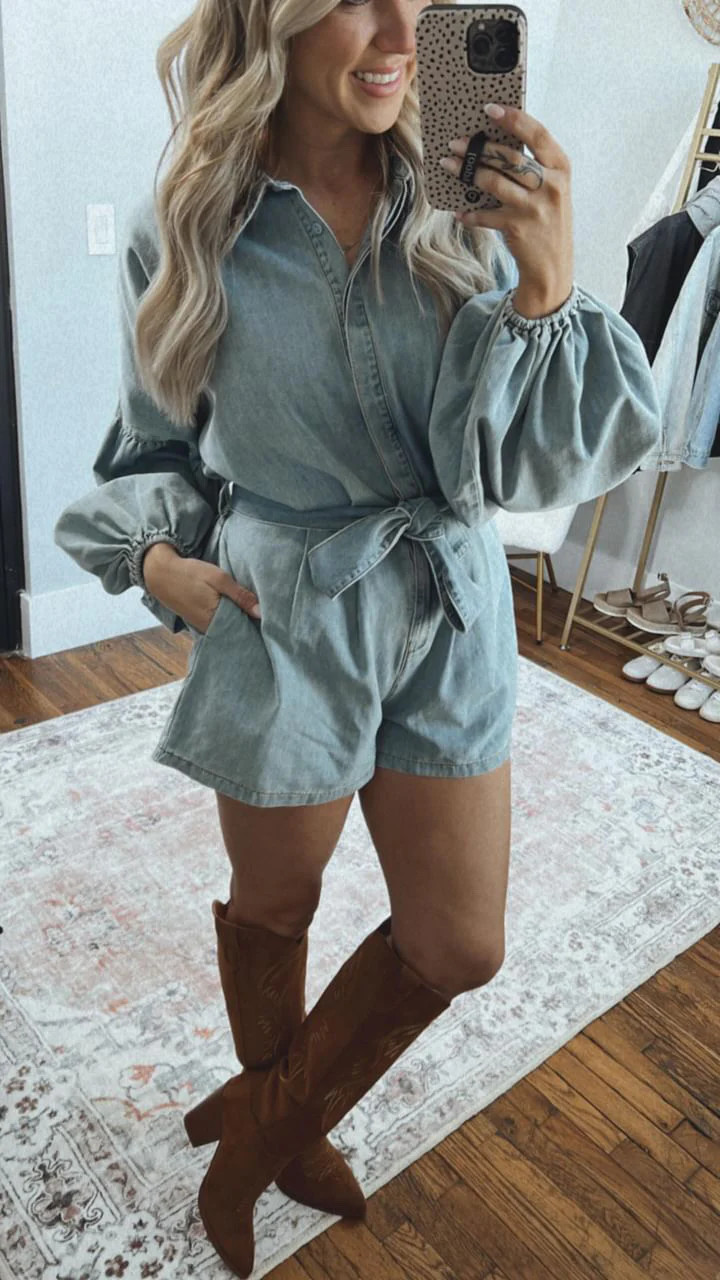 Southern Girl Romper - Denim | Bates Boutique 