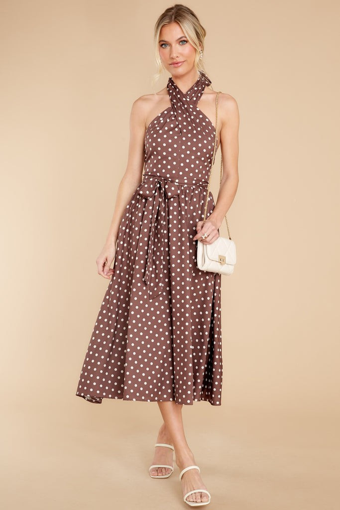 Let This Be Love Brown Polka Dot Midi Dress | Red Dress 