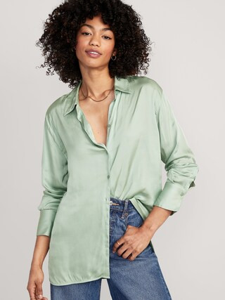 Satin Boyfriend Shirt for Women | Old Navy (US)