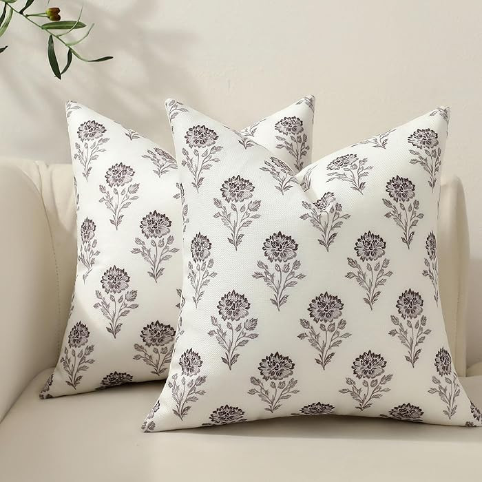 Set of 2 Floral Pillow Covers 18x18 Inch, Vintage Floral Throw Pillow Covers Neutral Farmhouse Cu... | Amazon (CA)