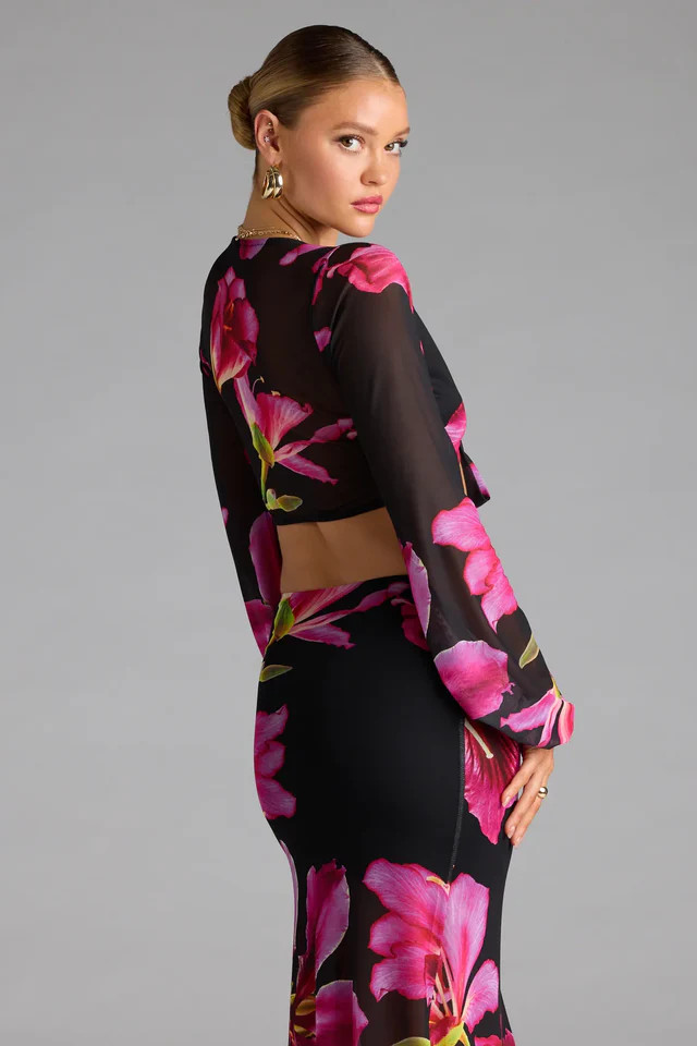 Vacay Queen Tropical Floral Mesh Tie-Front Top | Windsor Stores