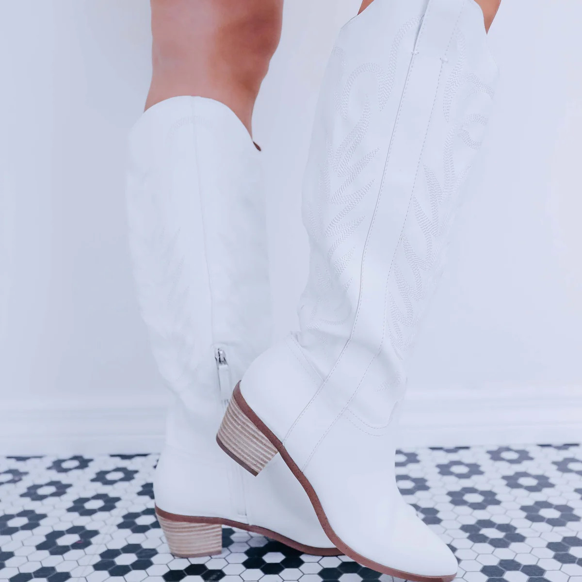 Willows Western Knee High Boots- White | Whiskey Darling Boutique