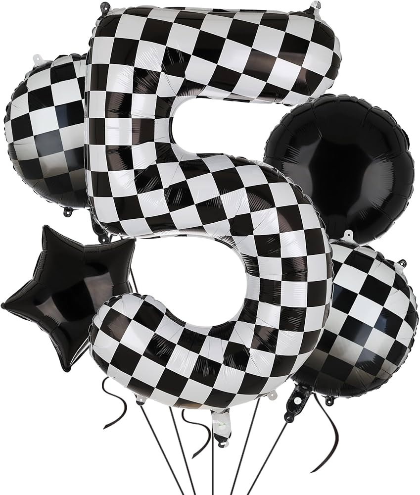 40 Inch Checkered Number Balloon 5 Black and White Race Car Birthday Balloons Baby Hippie Smile P... | Amazon (CA)