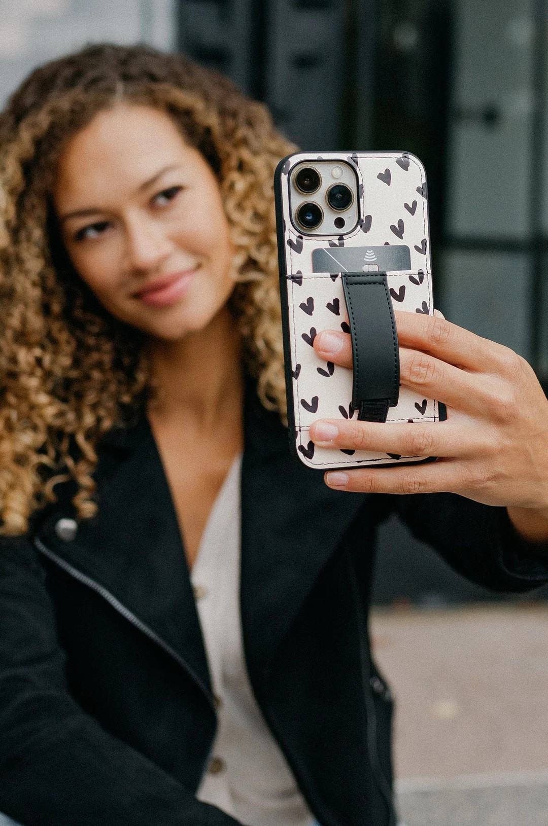 Cute iPhone and Samsung Case with Card Holder, Finger Loop, Vegan Leather, Kickstand - Heart Atta... | Etsy (US)