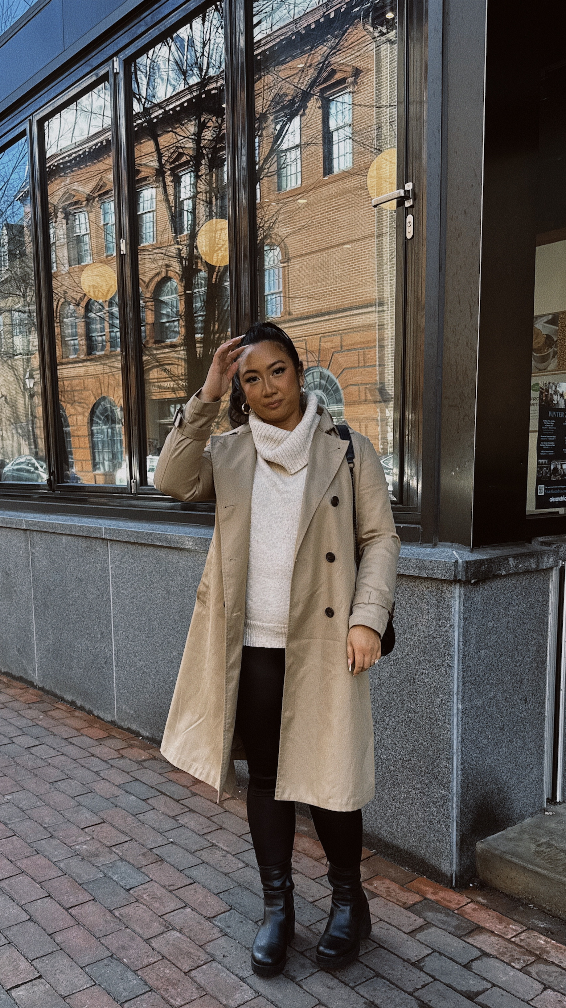 neutral winter outfit idea 🤍✨ these items are a part of my “core” winter clothing items. Best to layer when wearing trench coats in the winter— I’ve paired it with a smock/turtle neck long sleeve, faux leather leggings + boots to match! 

#LTKMostLoved #LTKStyleTip #LTKMidsize