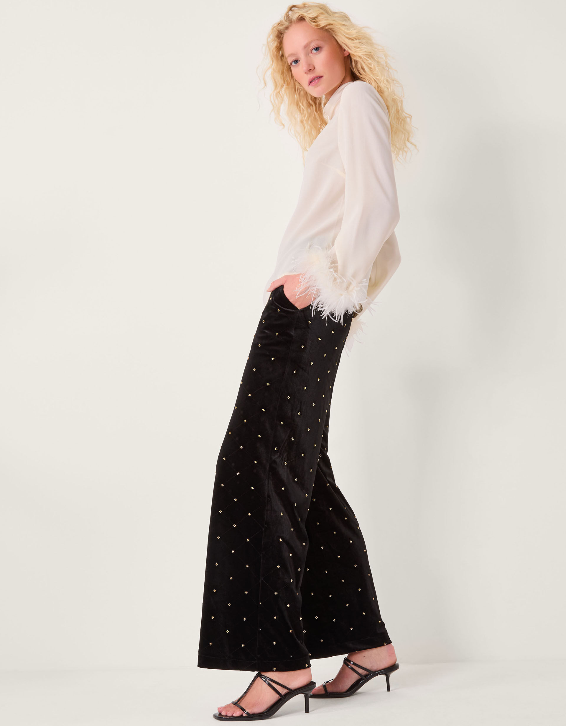 Emma Embellished Velvet Wide Leg Trousers Black | Monsoon (UK)