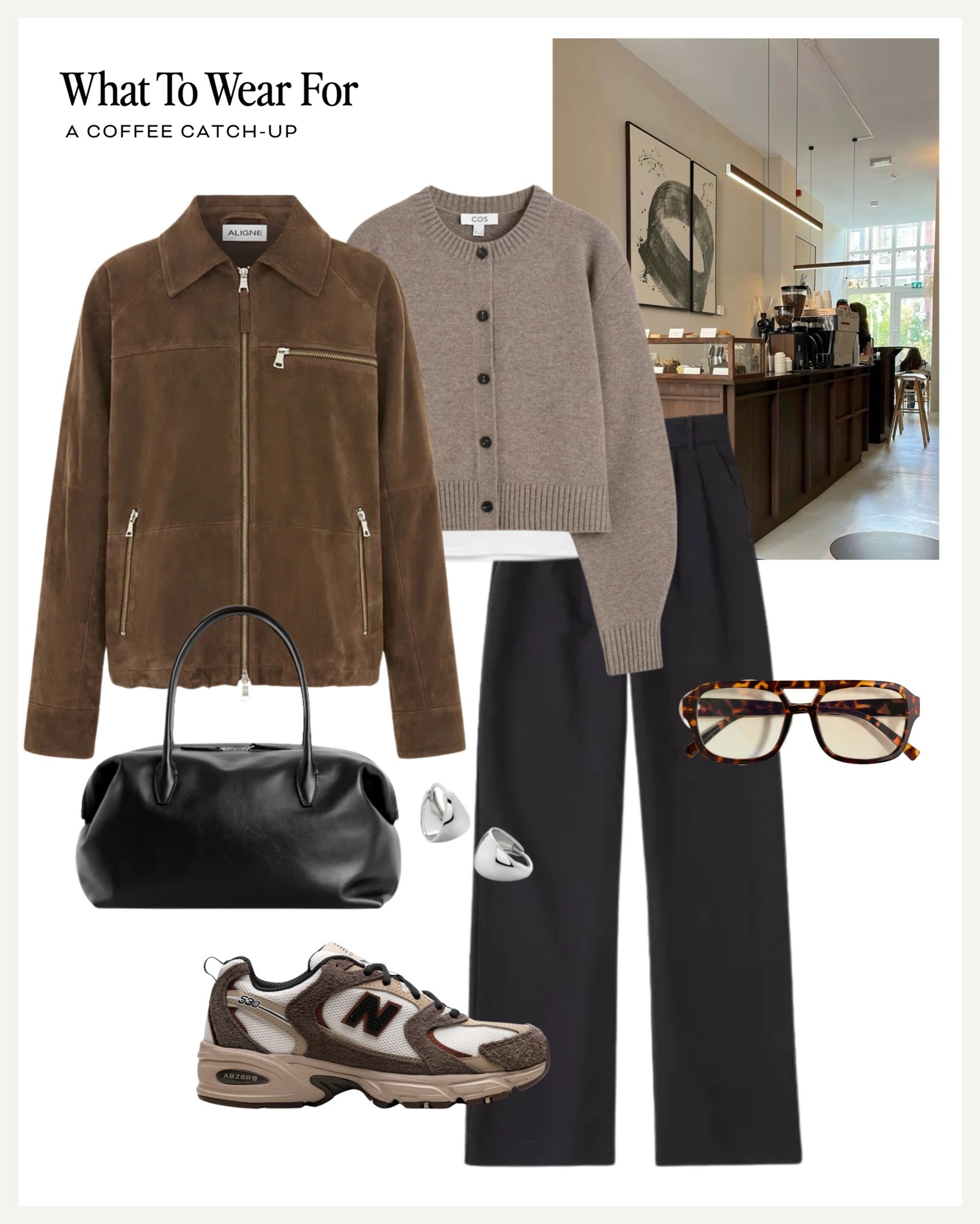 A coffee catch-up ☕️ 

Black tailored trousers / cardigans / suede jacket / new balance trainers / spring fashion 

#LTKuk #LTKspring