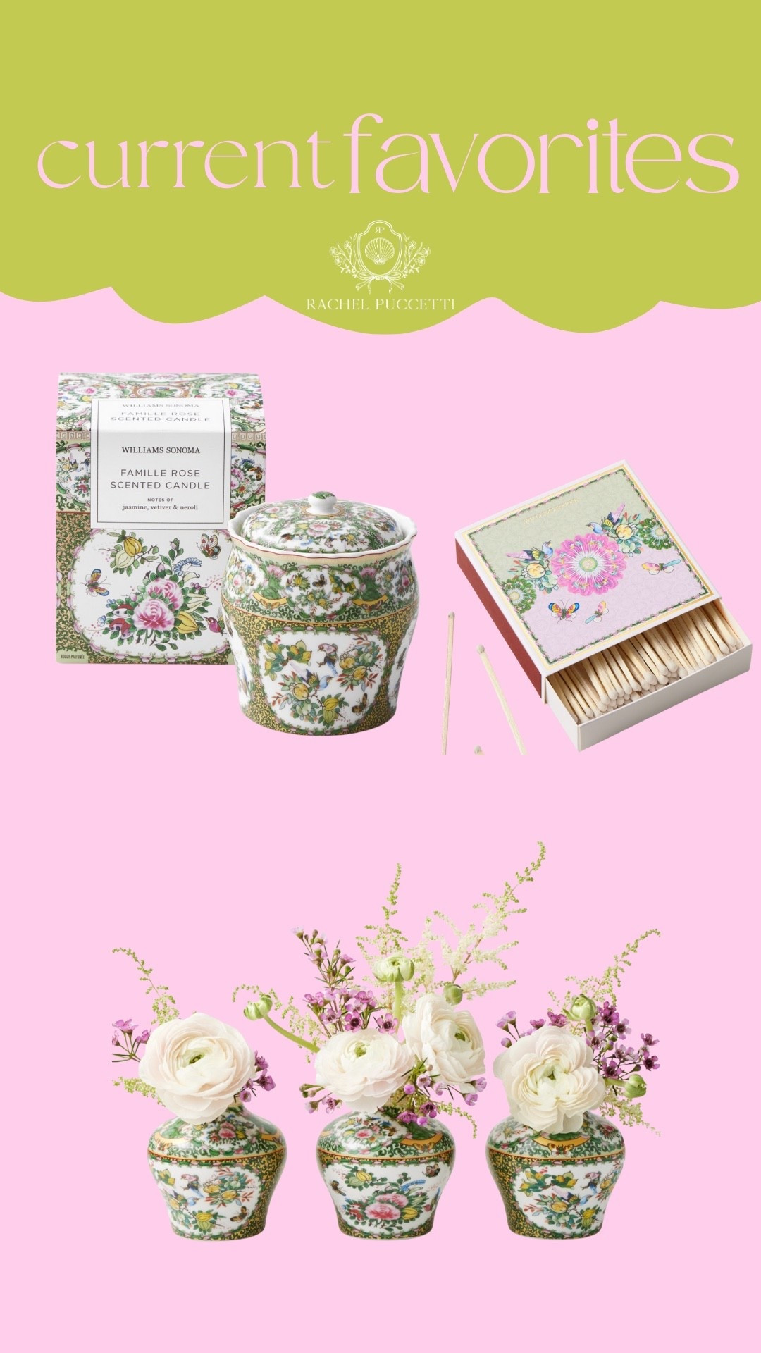 Williams Sonoma famille rose china, candle, match box, bud vase, spring decor, southern decor, traditional decor 

I’ve been collecting the Williams Sonoma Famille Rose and it’s everything!😍🌸 love this candle and matchbox for coffee table decor! And this set of bud vases is so pretty for shelf decor! 

#LTKFindsUnder100 #LTKHome #LTKFindsUnder50