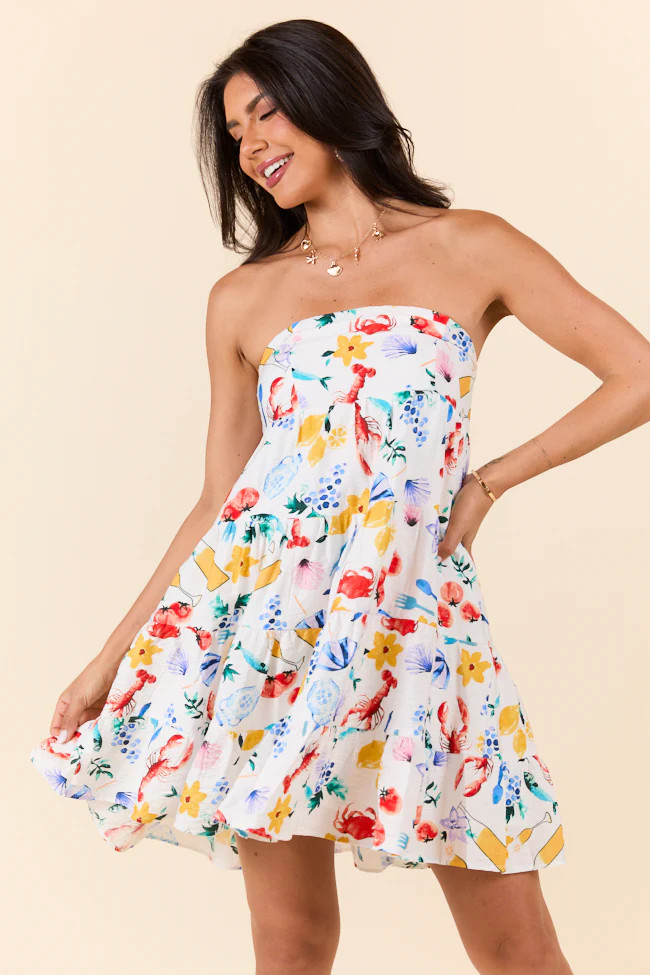 Sweet Thing Summer Girl Dinner Strapless Printed Mini Dress | Pink Lily