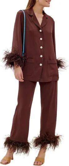 Sleeper Party Pajamas with Detachable Ostrich Feather Trim | Nordstrom | Nordstrom