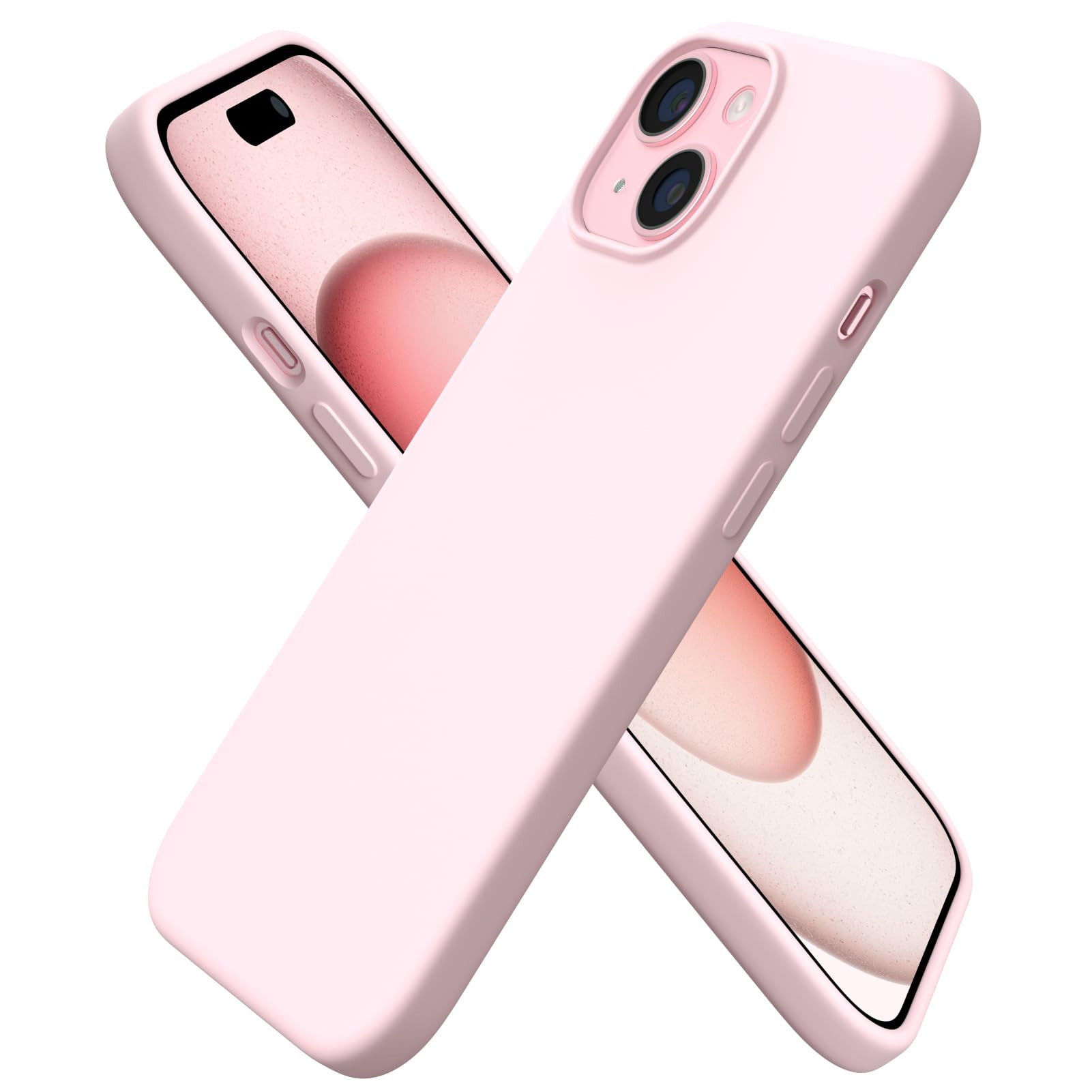 Amazon.com: ORNARTO Compatible with iPhone 15 Case 6.1, Slim Liquid Silicone 3 Layers Full Covered Soft Gel Rubber Phone Case, Anti-Scratch Shockproof Protective Cover 6.1 Inch, Chalk Pink : Cell Phones & Accessories, Pink Cell Phone Case | Amazon (US)