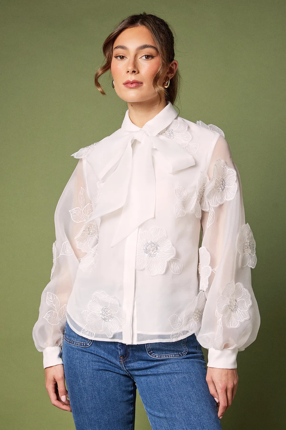 3D Flower Organza Blouse | Karen Millen UK + IE + DE + NL