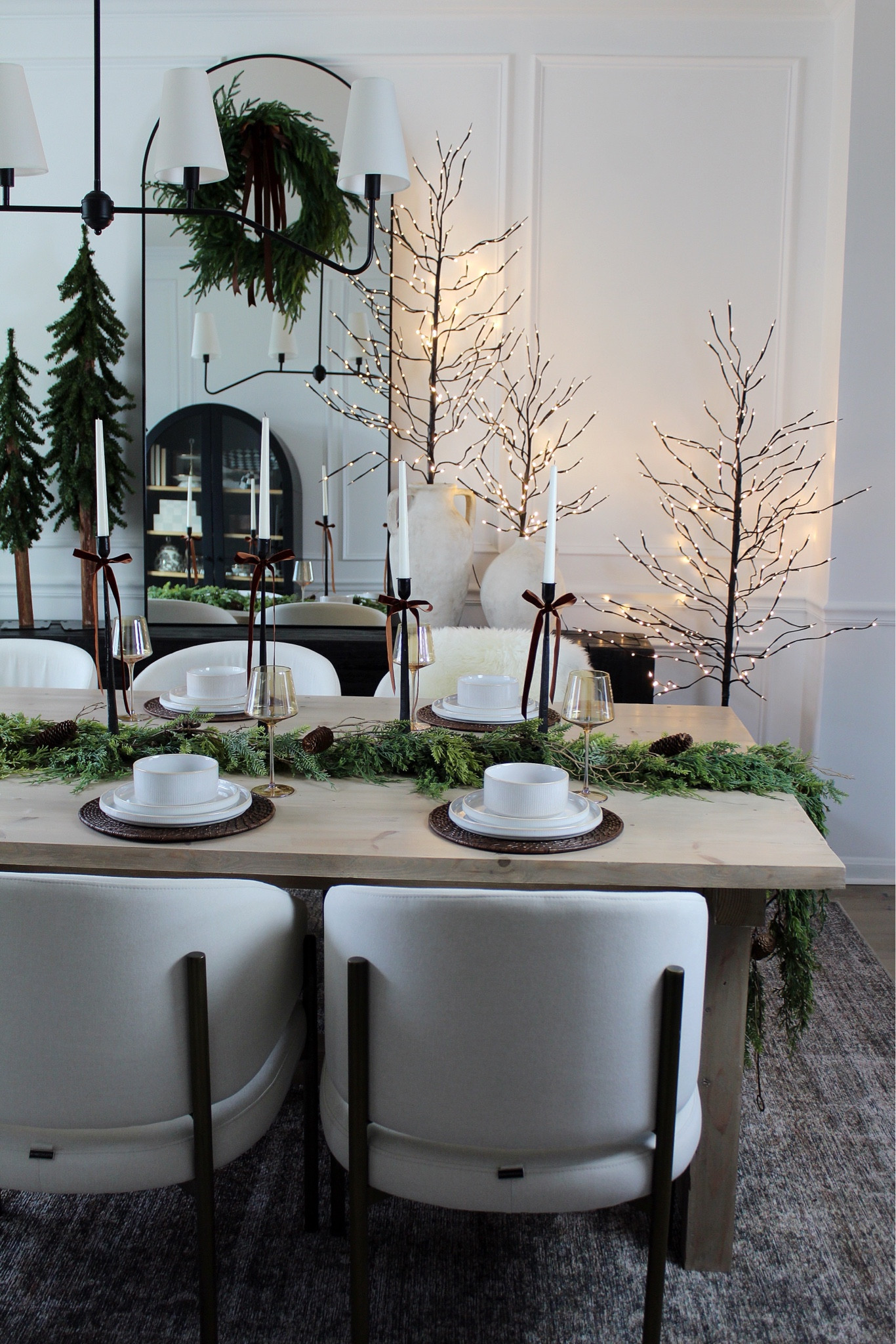 Wreath, garland, dining chairs, dining table, rug, Christmas trees, mirror, dinnerware, cabinet, console table 

#LTKHome #LTKHoliday #LTKCyberWeek