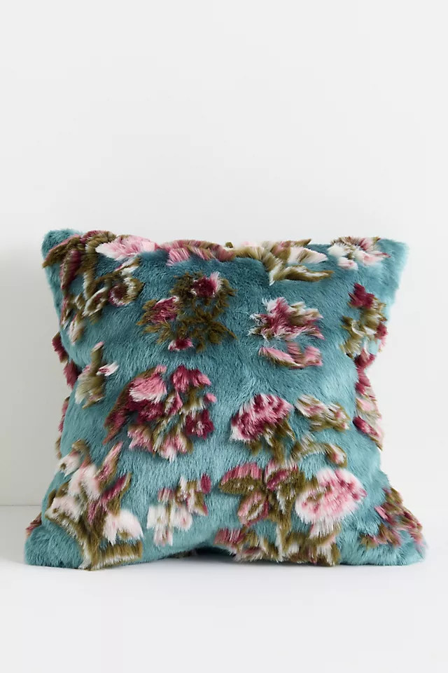 Floral Jacquard Faux-Fur Pillow | Anthropologie (US)
