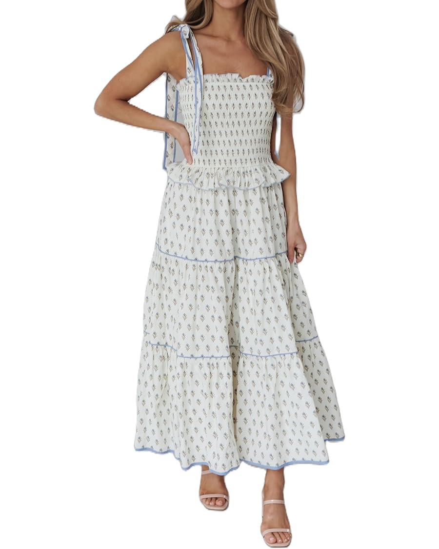 NUFIWI Women Boho Graffiti Cami Long Dress Graphic Spaghetti Strap Flowy Maxi Dress Square Neck C... | Amazon (US)