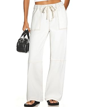 Sidefeel Women's Wide Leg Jeans High Waisted Elastic Stretchy Trendy Drawstring Baggy Pull On Den... | Amazon (US)