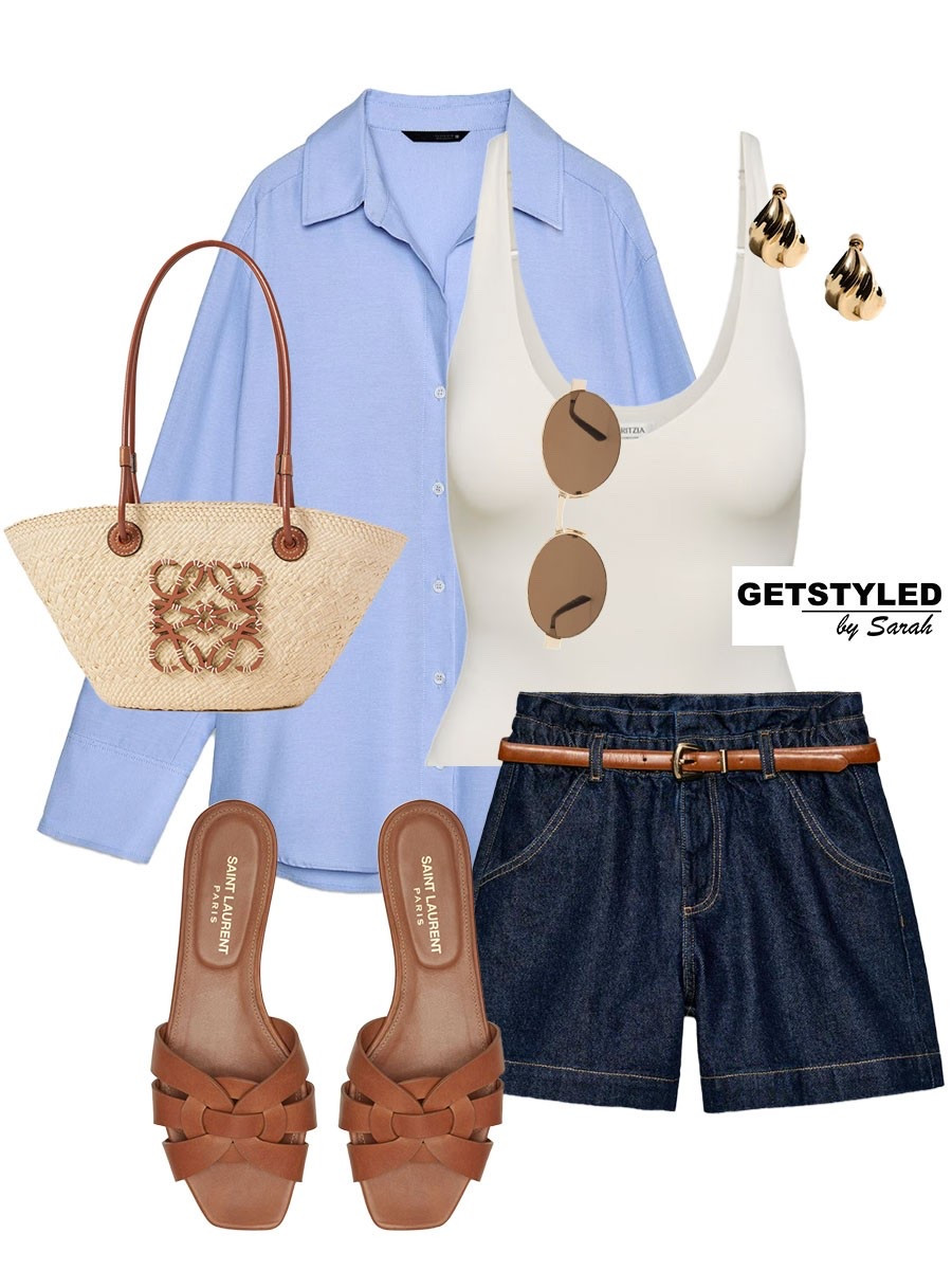 Pastel tones 🩵

#shorts #shirt #sandals #raffiabag

#LTKspring #LTKstyletip #LTKshoes