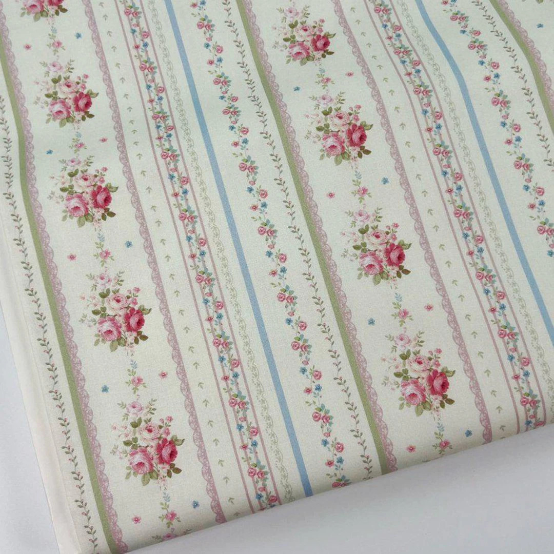 Vintage Striped Rose Fabric Cotton Fabric, By the Half Yard | Etsy (US)
