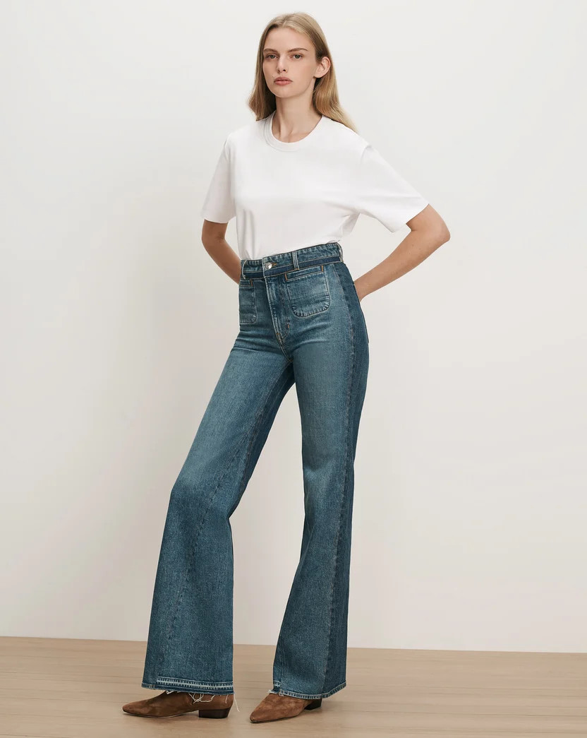 Crosbie Color-Block Slim Wide-Leg Jean in Hall Of Fame | Veronica Beard | Veronica Beard